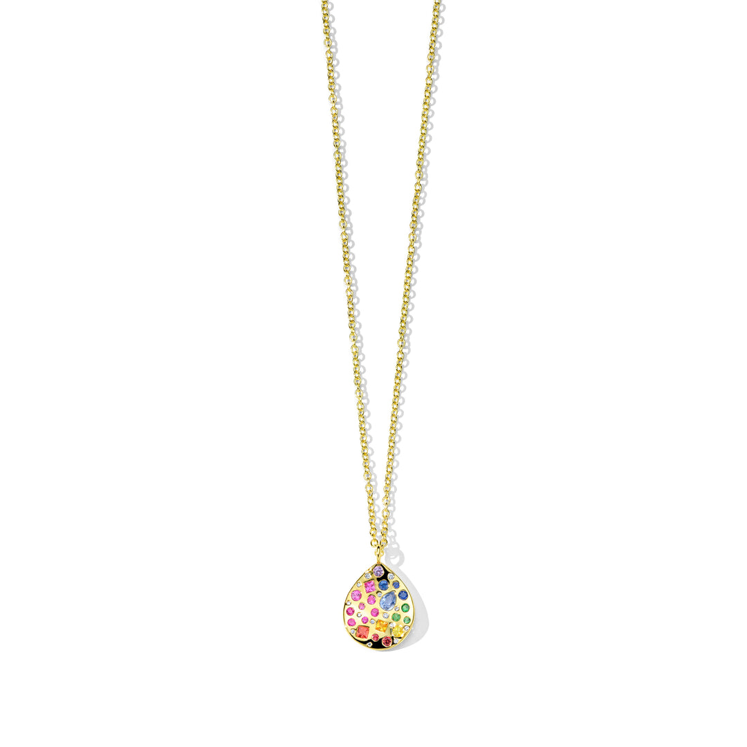 Rainbow Multistone 18K Gold Teardrop Pendant Necklace - Front View | IPPOLITA