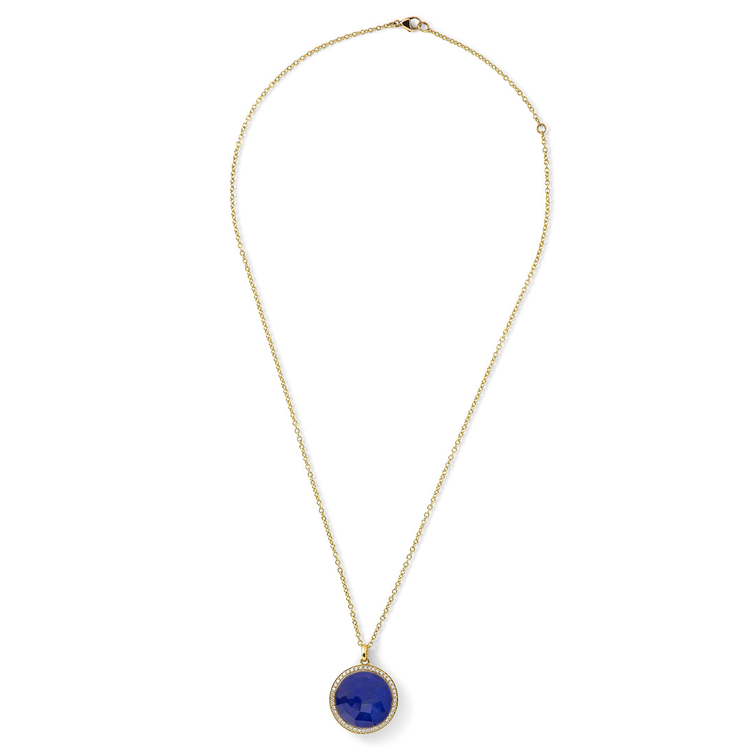 Lapis Lazuli & Diamond Lollipop Medium Pendant Necklace 18K Gold - Full Length View | IPPOLITA
