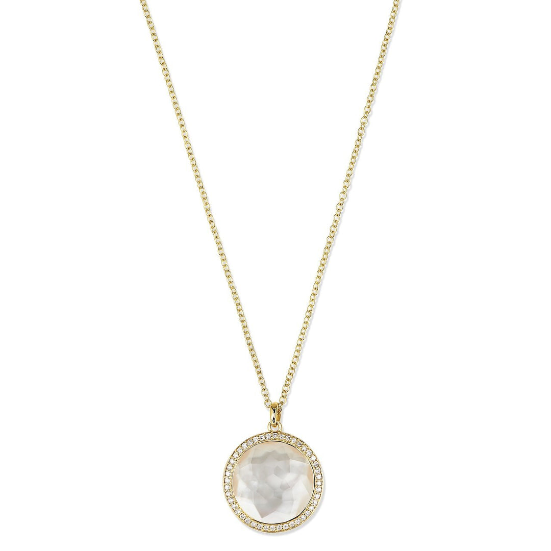 White Mother-of-Pearl 18K Gold Medium Stone Pendant Necklace - Close Up View | IPPOLITA