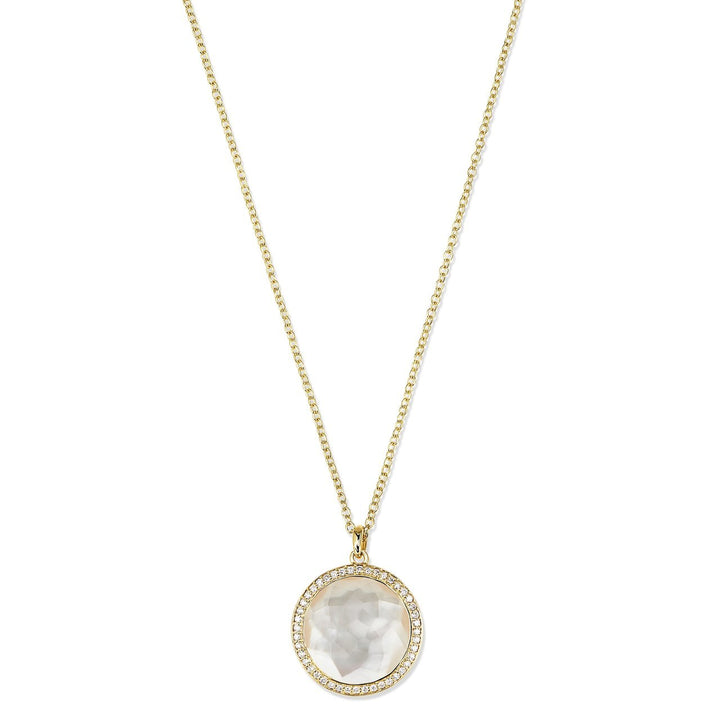 White Mother-of-Pearl 18K Gold Medium Stone Pendant Necklace - Close Up View | IPPOLITA