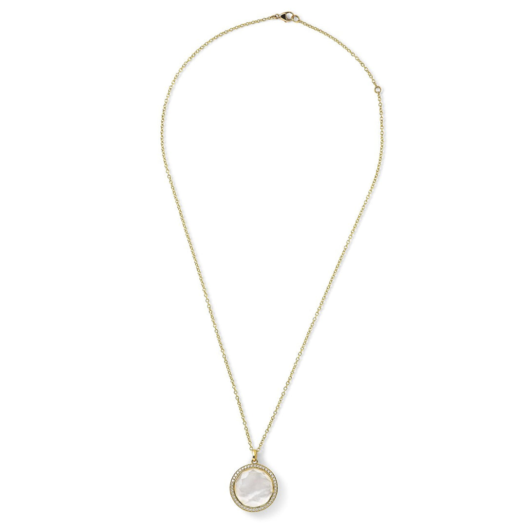 White Mother-of-Pearl 18K Gold Medium Stone Pendant Necklace - Full Length View | IPPOLITA