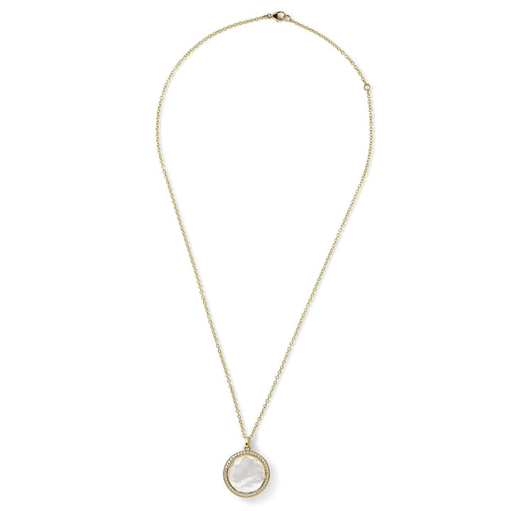 White Mother-of-Pearl 18K Gold Medium Stone Pendant Necklace - Full Length View | IPPOLITA