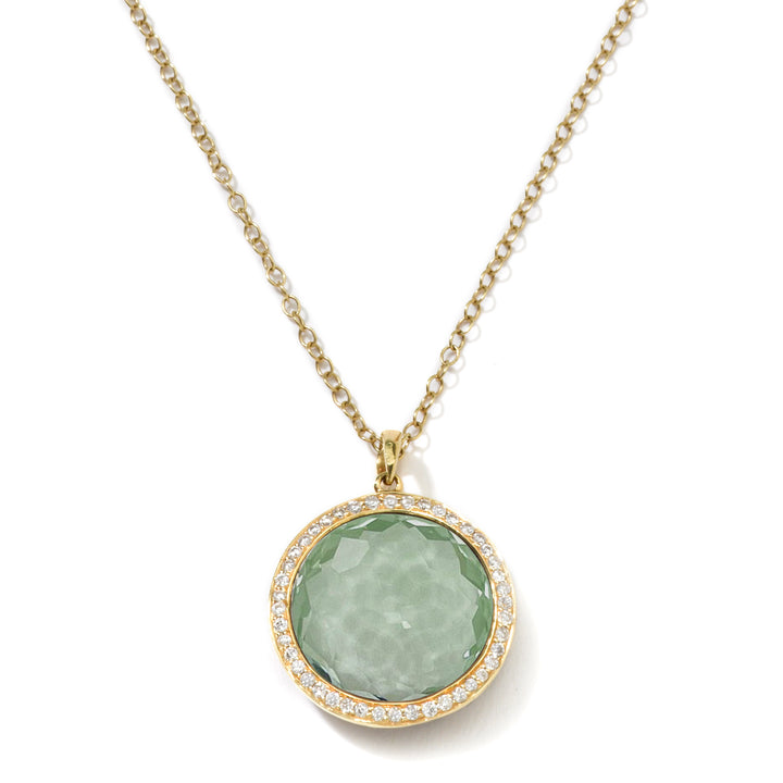 Dark Prasiolite 18K Gold Lollipop Medium Pendant Necklace, Diamond Halo Detail - Close-Up Front View | IPPOLITA