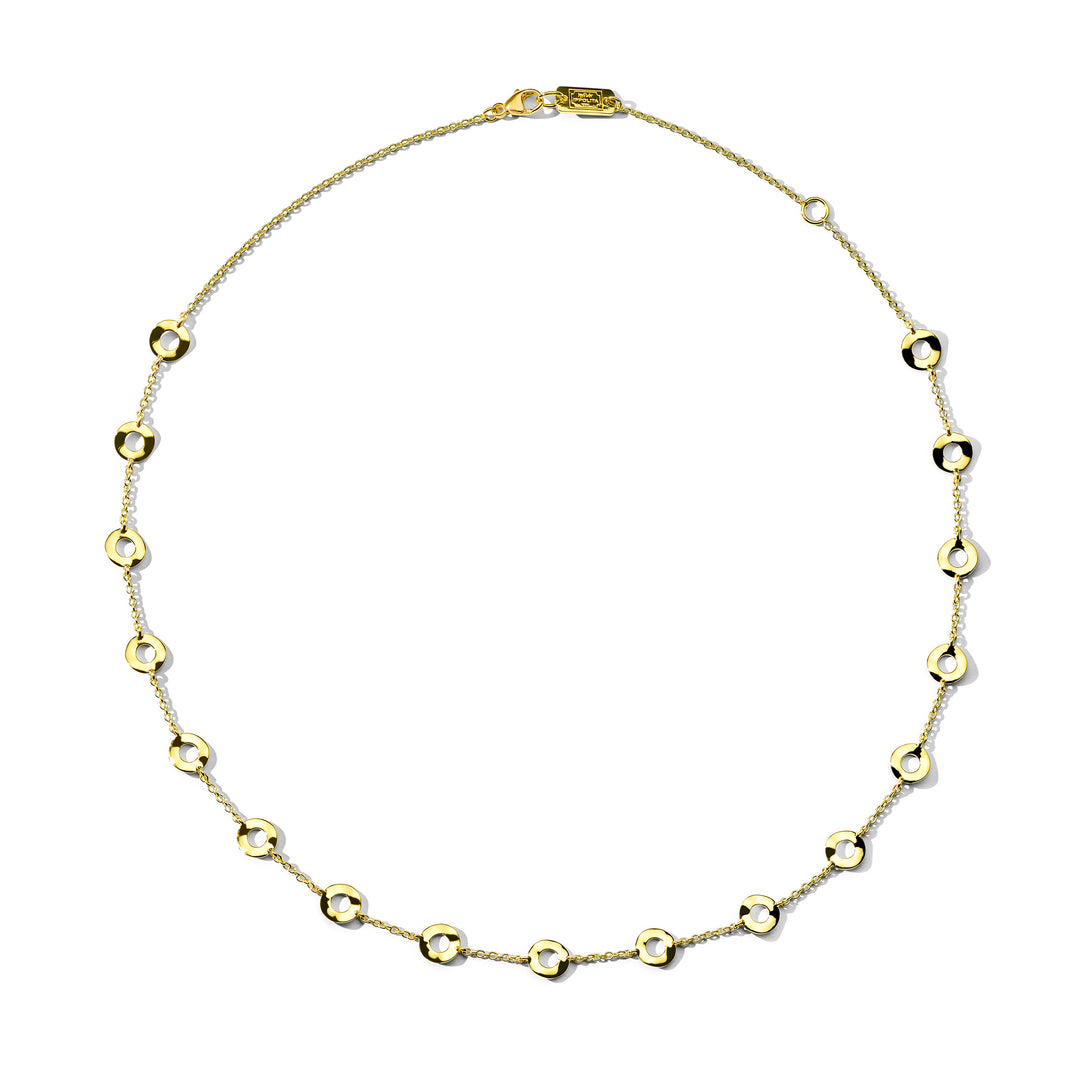 18K Gold Mini Wavy Circle 17-Station Necklace, Classico Chain - Flat Lay | IPPOLITA