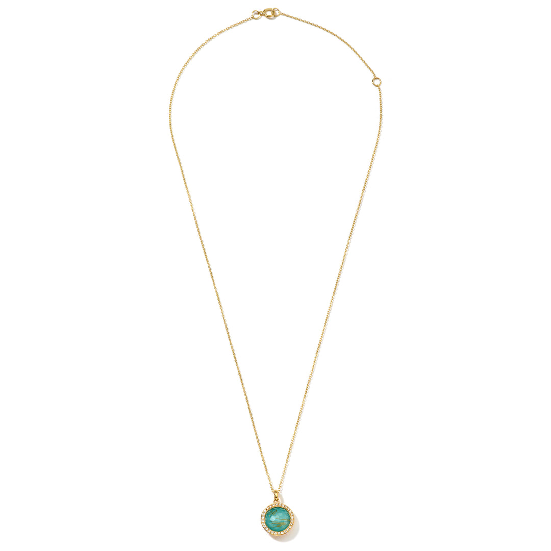 18K Gold Lollipop Mini Pendant Necklace, Turquoise Doublet & Diamond Halo - Full Length View | IPPOLITA