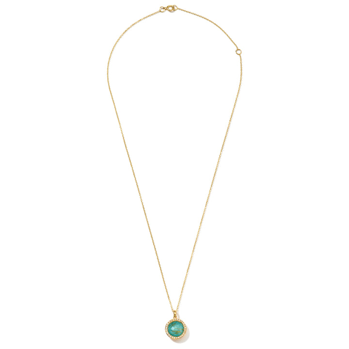 18K Gold Lollipop Mini Pendant Necklace, Turquoise Doublet & Diamond Halo - Full Length View | IPPOLITA