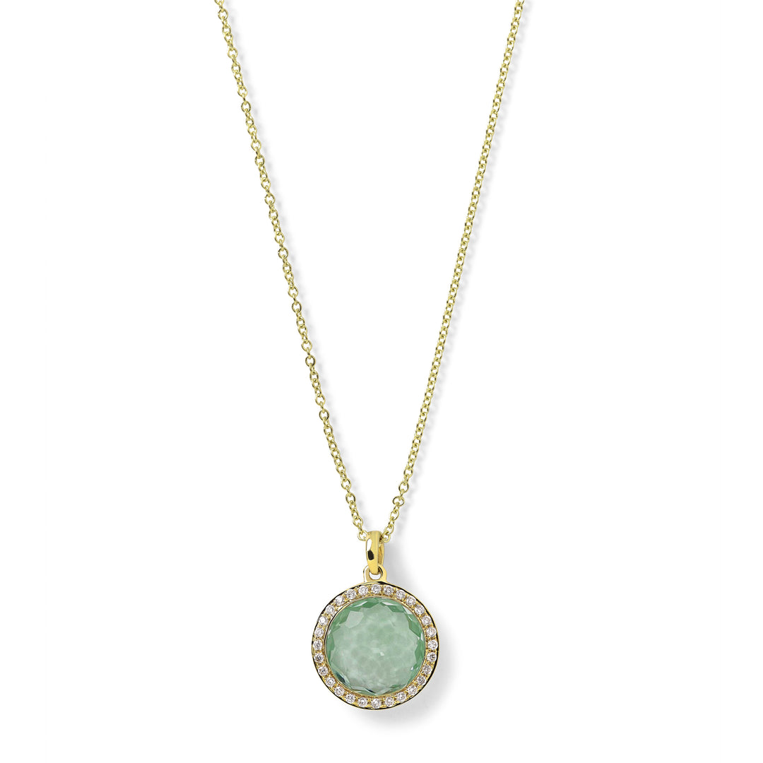 Dark Prasiolite 18K Gold Lollipop Mini Pendant Necklace with Diamond Halo - Front View | IPPOLITA