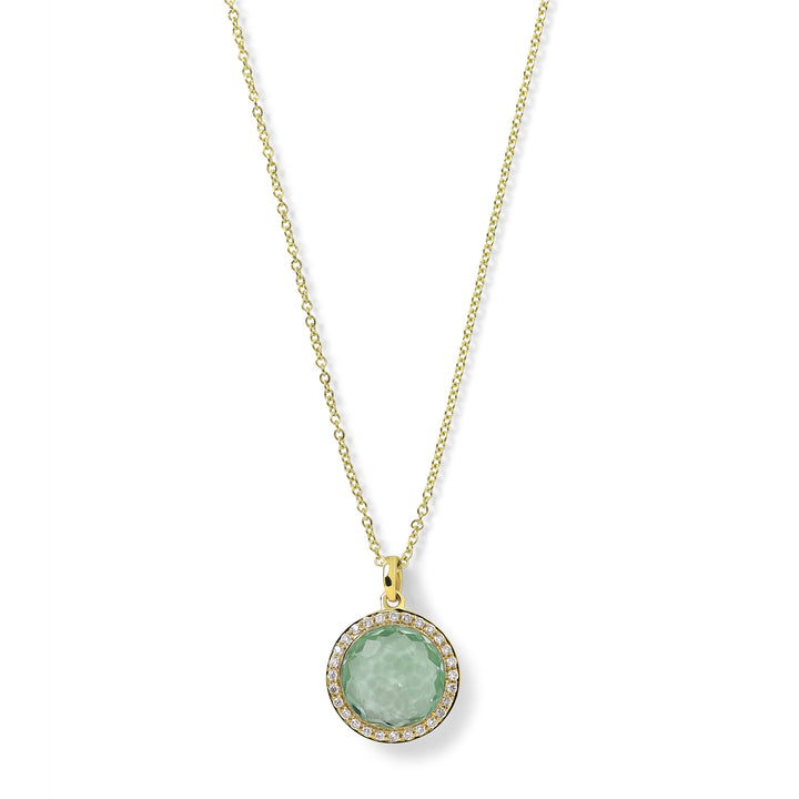 Dark Prasiolite 18K Gold Lollipop Mini Pendant Necklace with Diamond Halo - Front View | IPPOLITA