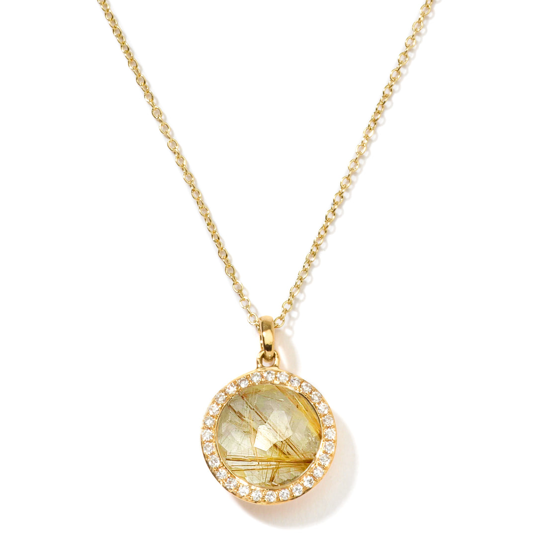 Golden Rutilated Quartz & Diamond Lollipop Mini Pendant Necklace in 18K Gold - Front View | IPPOLITA