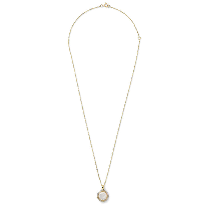 18K Gold Mother-of-Pearl Doublet Small Pendant Necklace with Diamond Halo - Full Chain View | IPPOLITA