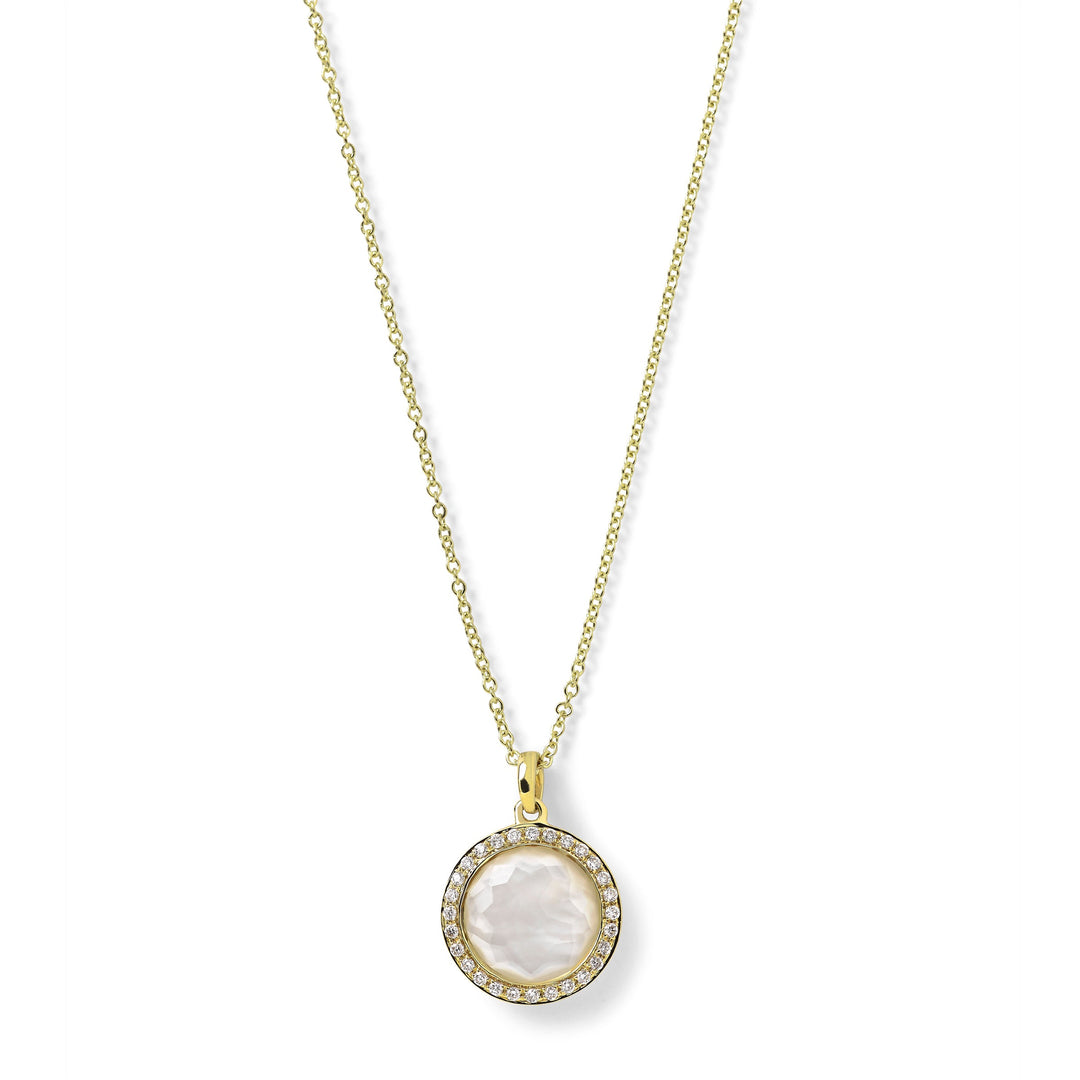 18K Gold Mother-of-Pearl Doublet Small Pendant Necklace with Diamond Halo - Front View | IPPOLITA