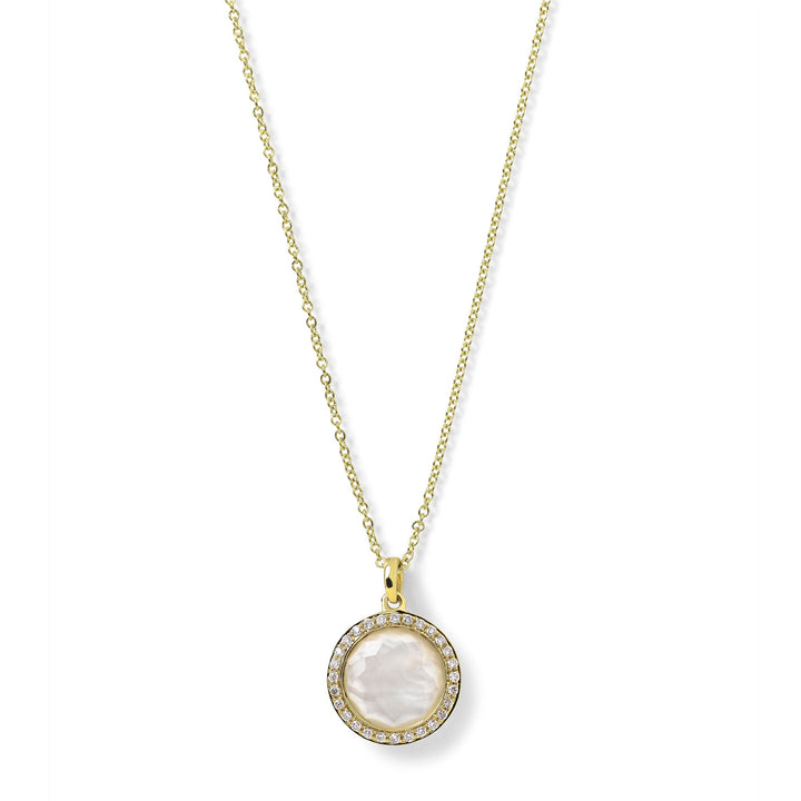18K Gold Mother-of-Pearl Doublet Small Pendant Necklace with Diamond Halo - Front View | IPPOLITA