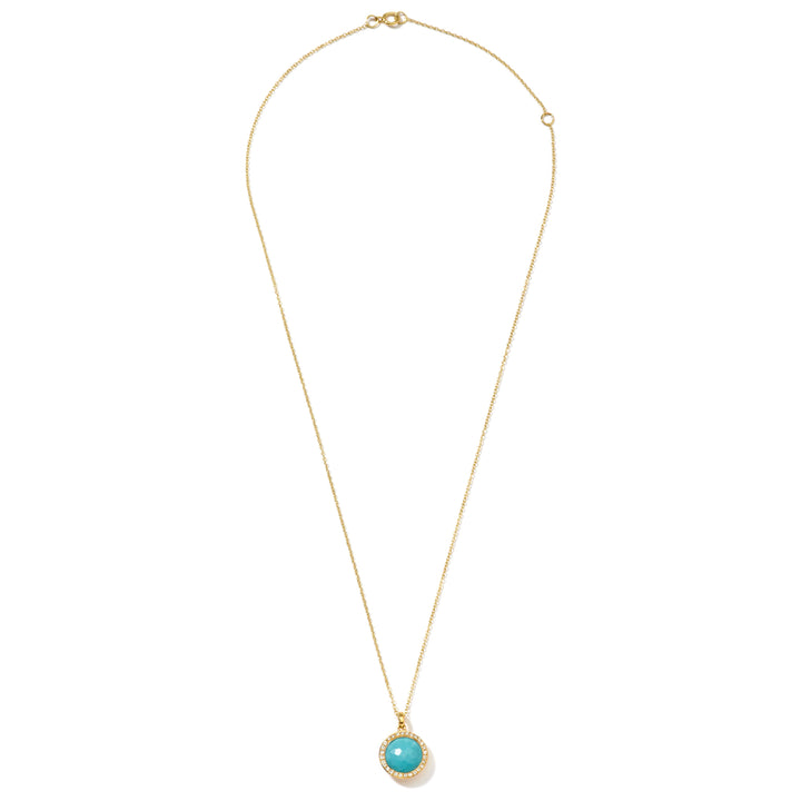 18K Gold Turquoise Small Pendant Necklace with Diamond Halo - Full Chain View | IPPOLITA
