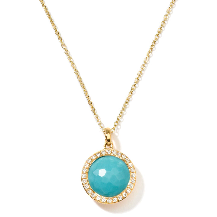 18K Gold Turquoise Small Pendant Necklace with Diamond Halo - Front Close-Up | IPPOLITA