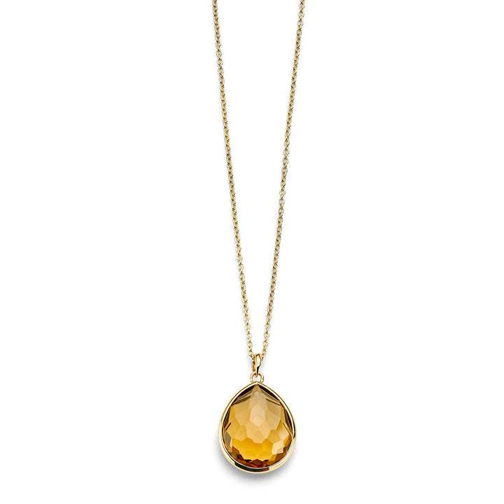 Cognac Citrine 18K Gold Teardrop Pendant Necklace - Front View | IPPOLITA