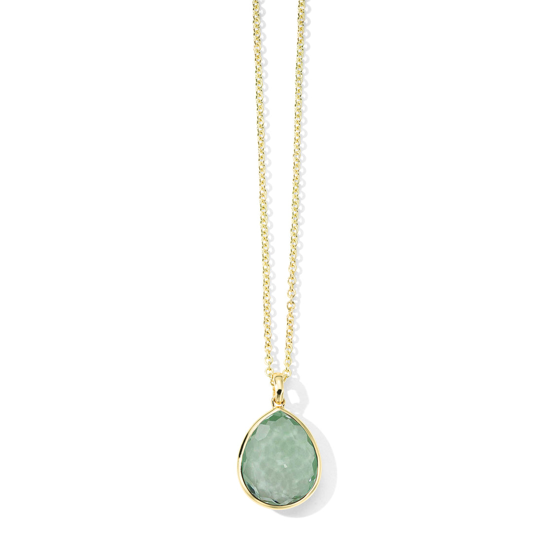 Dark Prasiolite 18K Gold Medium Teardrop Pendant Necklace - Front View | IPPOLITA