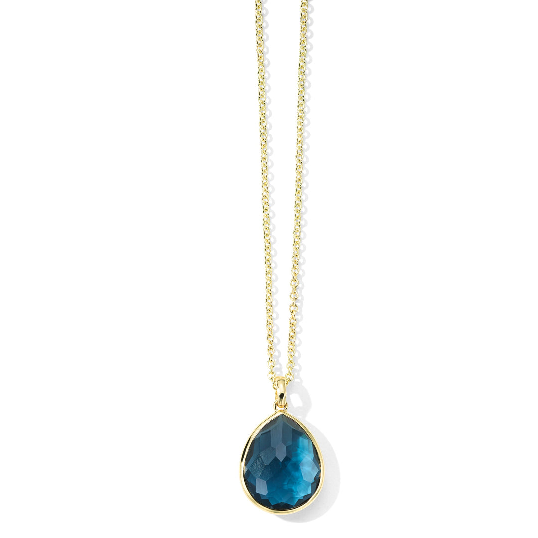 London Blue Topaz 18K Gold Medium Teardrop Pendant Necklace - Product View | IPPOLITA
