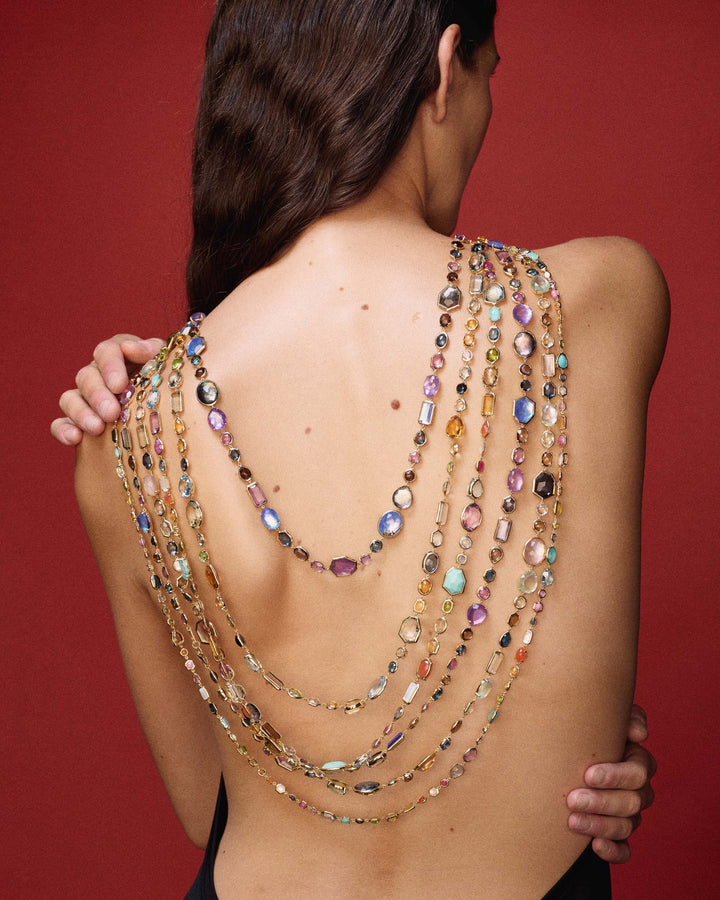 Multicolor 18K Gold Rock Candy Gemstone Necklaces Layered Stack - On Model Back View | IPPOLITA