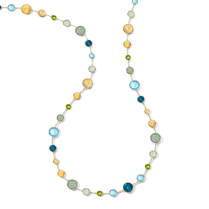 18K Gold Lollitini Long Necklace in Giotto Multi-Stone, Full Length View | IPPOLITA