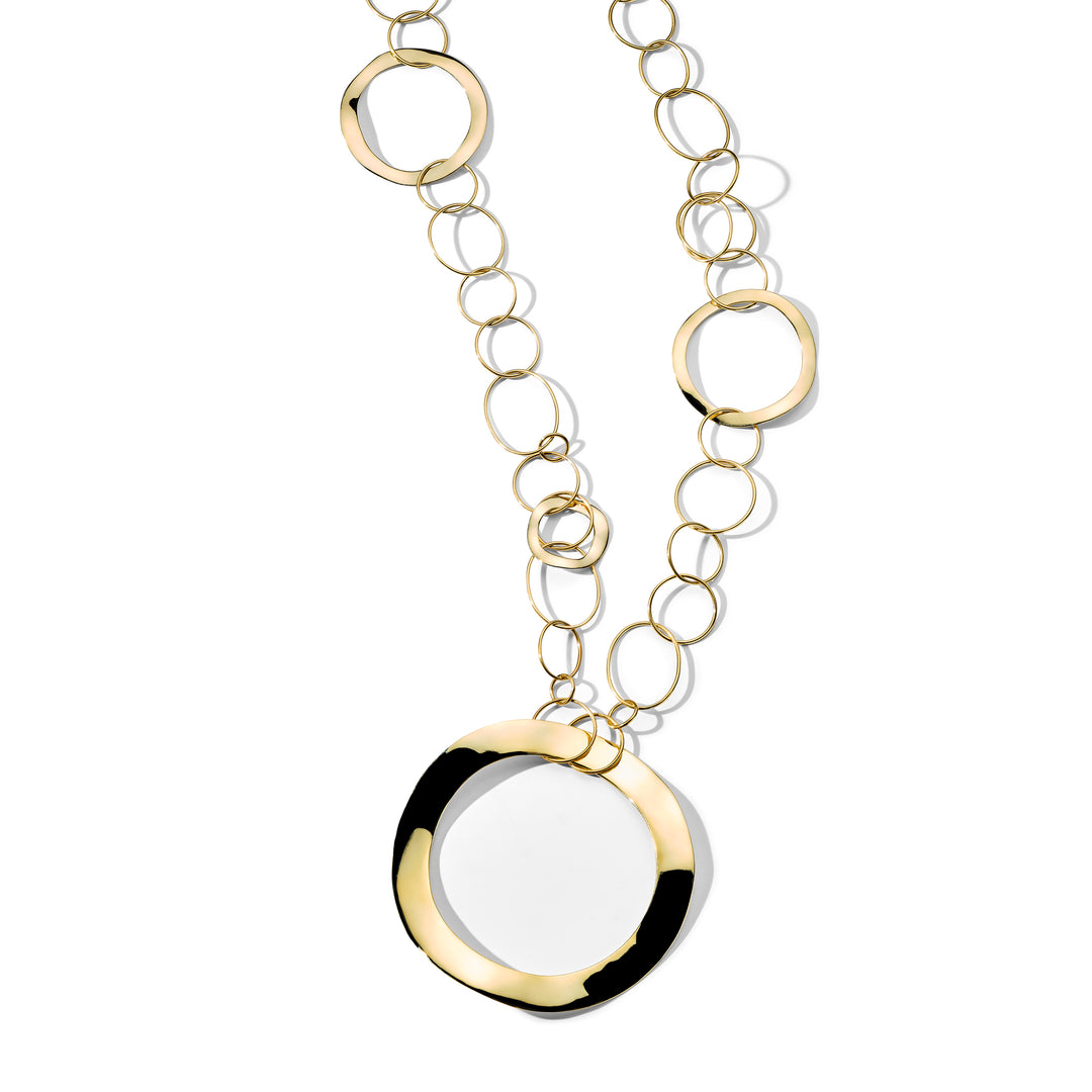 Large Wavy Circle and Wire Links Necklace 49.5"