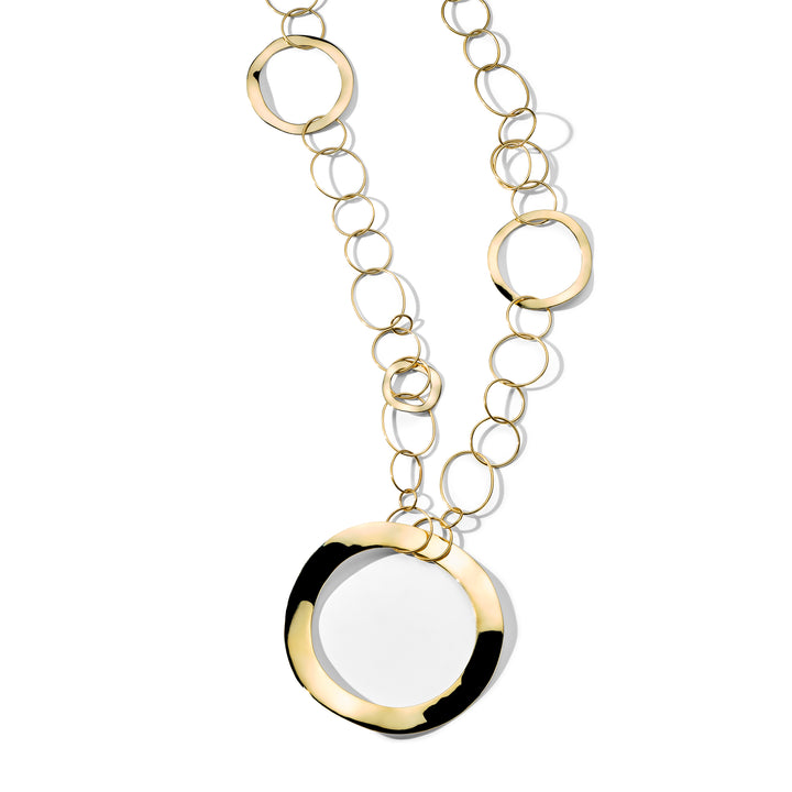 Large Wavy Circle and Wire Links Necklace 49.5"