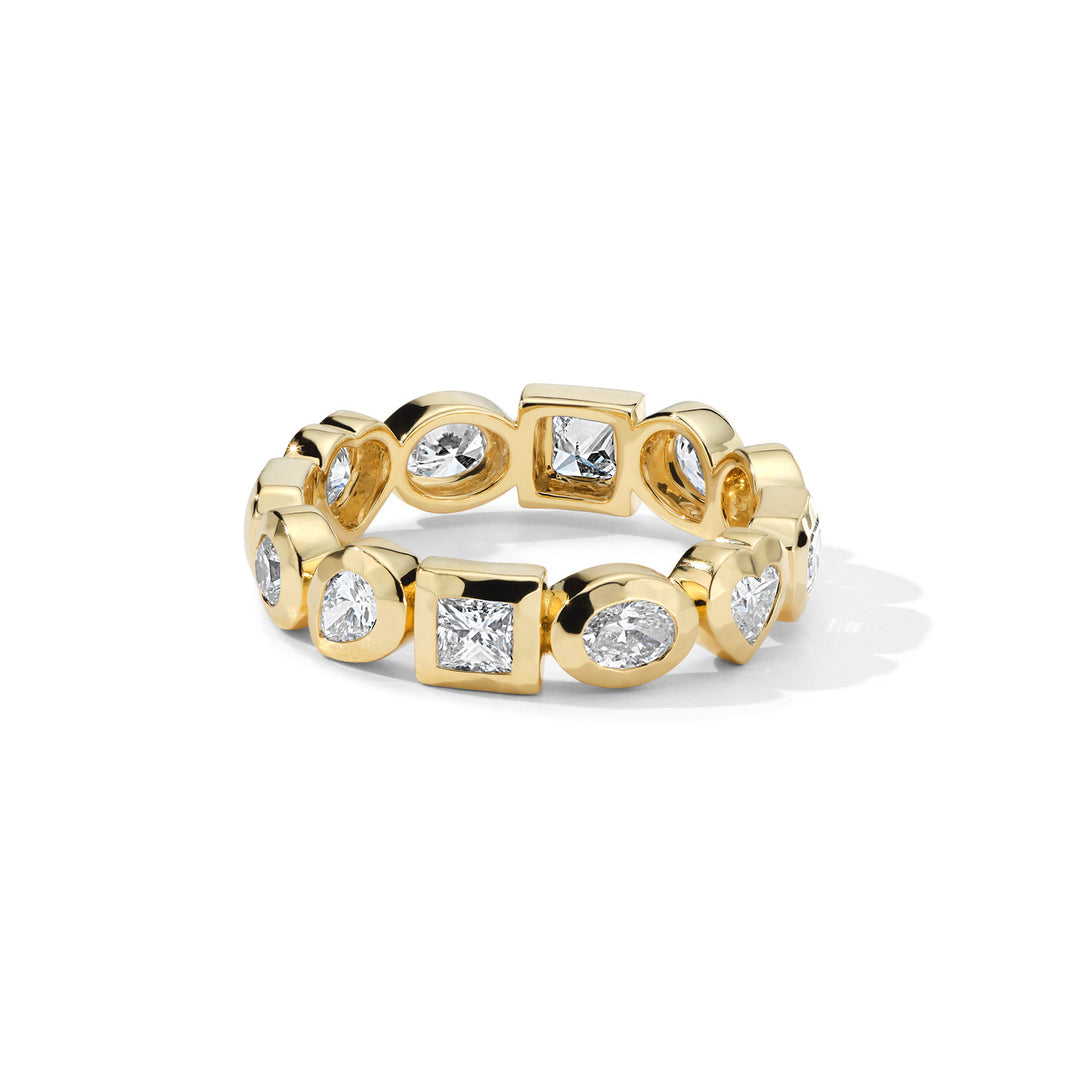 18K Yellow Gold Caramella Diamond Eternity Band Ring, Multi-Shape Bezel Set - Angled View | IPPOLITA