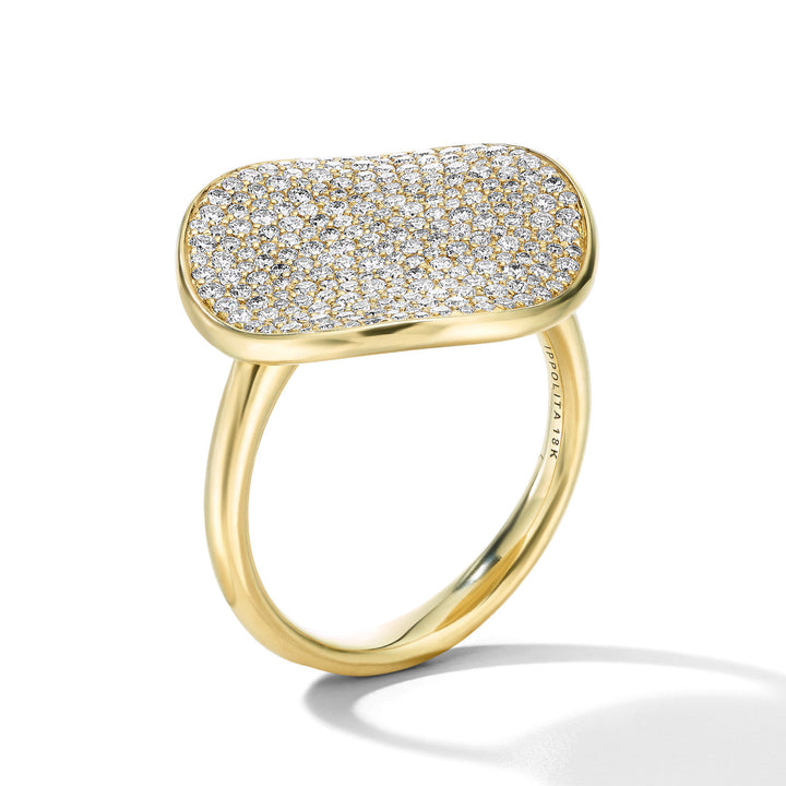 Yellow Gold Diamond Pavé Large Flower Ring - Side Angle | IPPOLITA