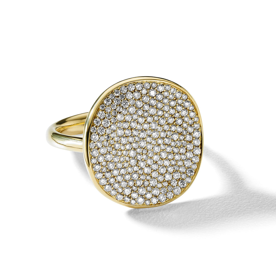 Yellow Gold Diamond Pavé Large Flower Ring - Front View | IPPOLITA