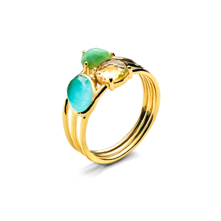 18K Gold Rock Candy 3-Stone Triple Band Ring, Fronda - Multi-Stone Sculptural Detail - Side View | IPPOLITA