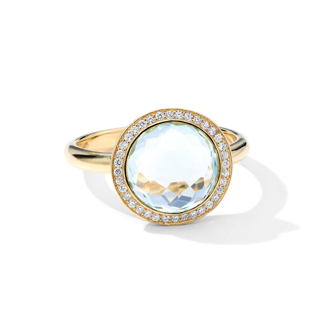Blue Topaz 18K Gold Small Lollipop Ring with Diamonds - Top View | IPPOLITA