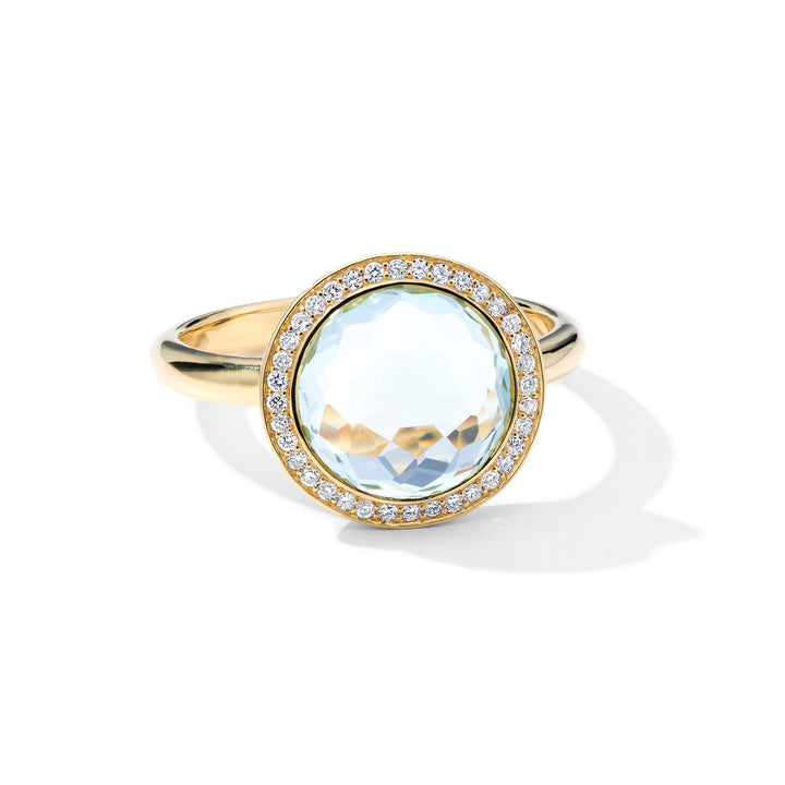 Blue Topaz 18K Gold Small Lollipop Ring with Diamonds - Top View | IPPOLITA