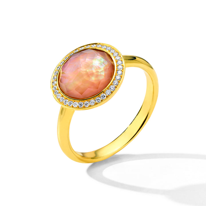 Pink 18K Gold Small Lollipop Ring with Diamond Halo - Side Profile | IPPOLITA