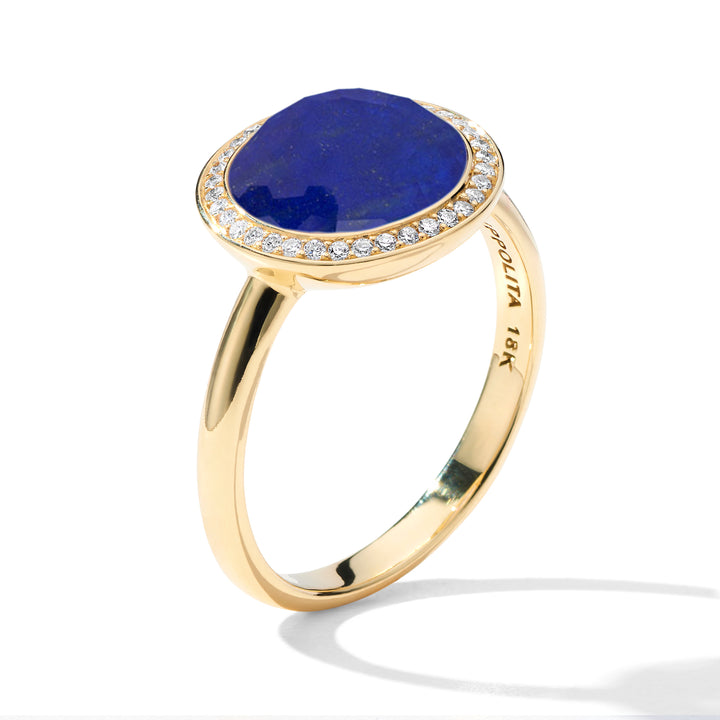 Lapis Lazuli Doublet Mini Lollipop Ring in 18K Gold with Diamond Halo - Side Profile | IPPOLITA