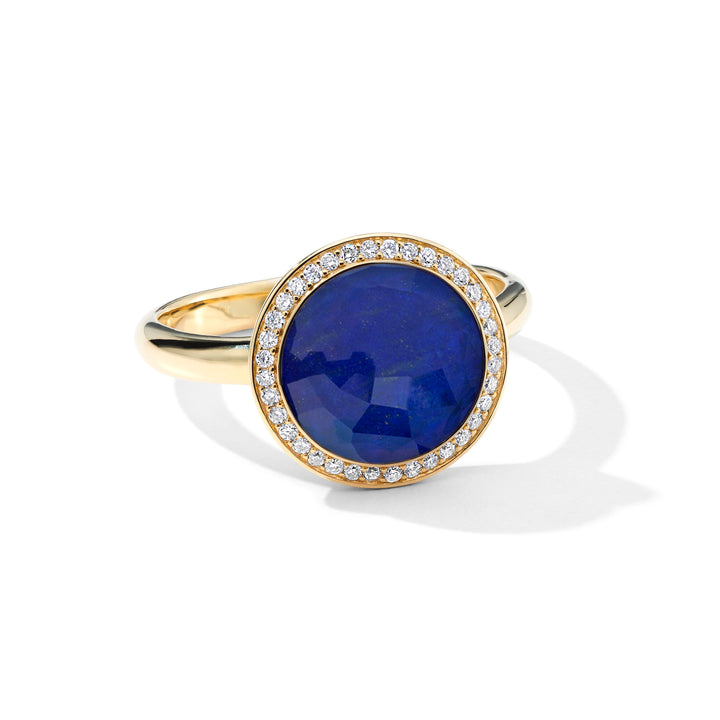 Lapis Lazuli Doublet Mini Lollipop Ring in 18K Gold with Diamond Halo - Front View | IPPOLITA