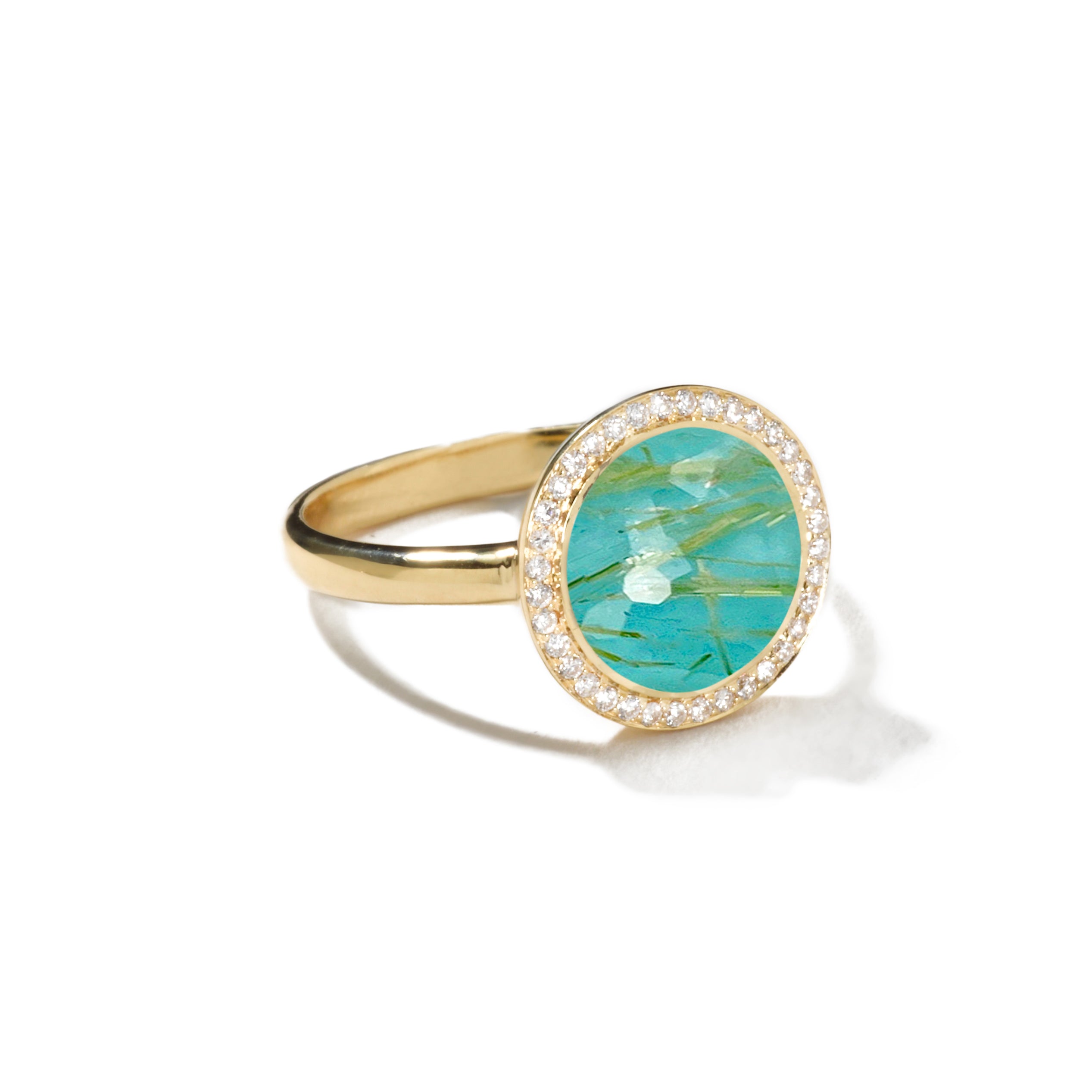 GOLDEN RUTILATED QUARTZ OVER TURQUOISE DOUBLET