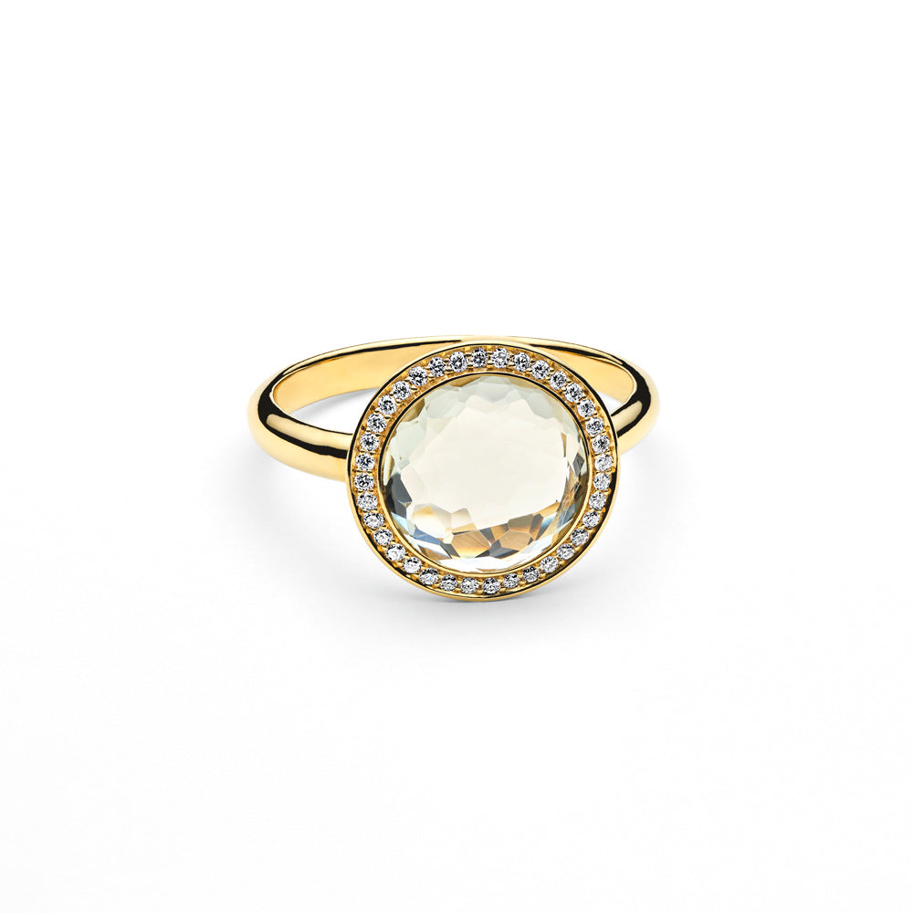 Dark Prasiolite 18K Gold Mini Lollipop Ring with Diamond Halo - Front View | IPPOLITA