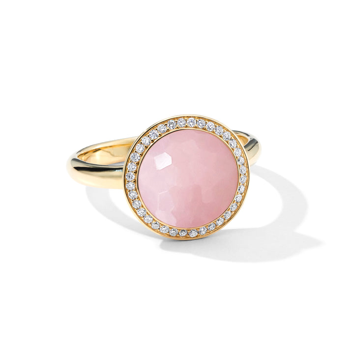Pink Opal 18K Gold Mini Lollipop Ring with Diamond Halo - Front View | IPPOLITA