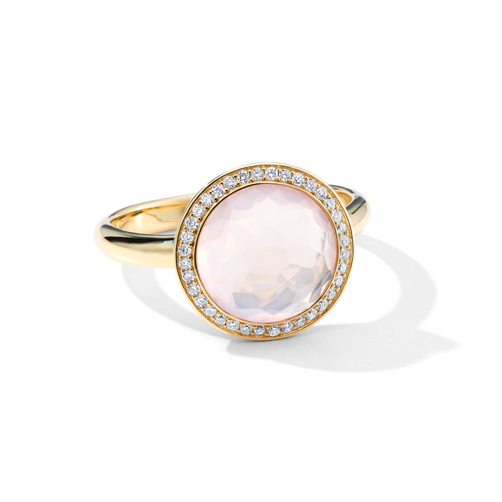 Rose Quartz 18K Gold Small Lollipop Ring with Diamond Pavé - Front View | IPPOLITA