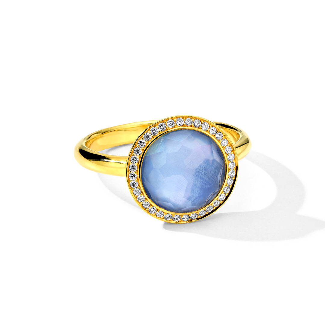 Blue 18K Gold Small Lollipop Ring with Diamond Halo - Top View | IPPOLITA