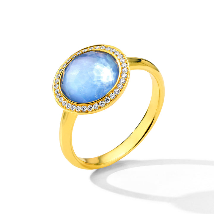 Blue 18K Gold Small Lollipop Ring with Diamond Halo - Side Profile | IPPOLITA