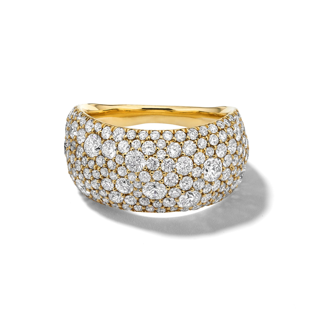 18K Gold Wide Band Pinky Ring, pavé white diamond dome, front view | IPPOLITA