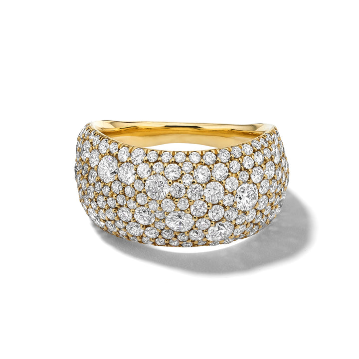 18K Gold Wide Band Pinky Ring, pavé white diamond dome, front view | IPPOLITA