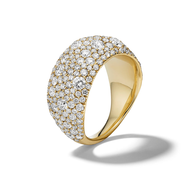 18K Gold Wide Band Pinky Ring with pavé white diamonds, polished inner shank, angled view | IPPOLITA