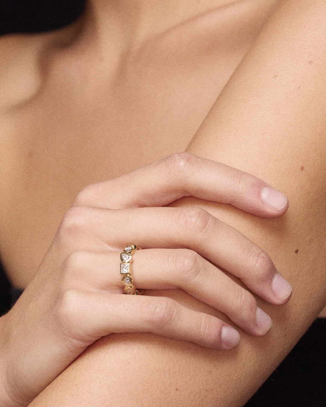 18K Gold Caramella Diamond Eternity Band Ring Worn on Hand - On Model Detail | IPPOLITA