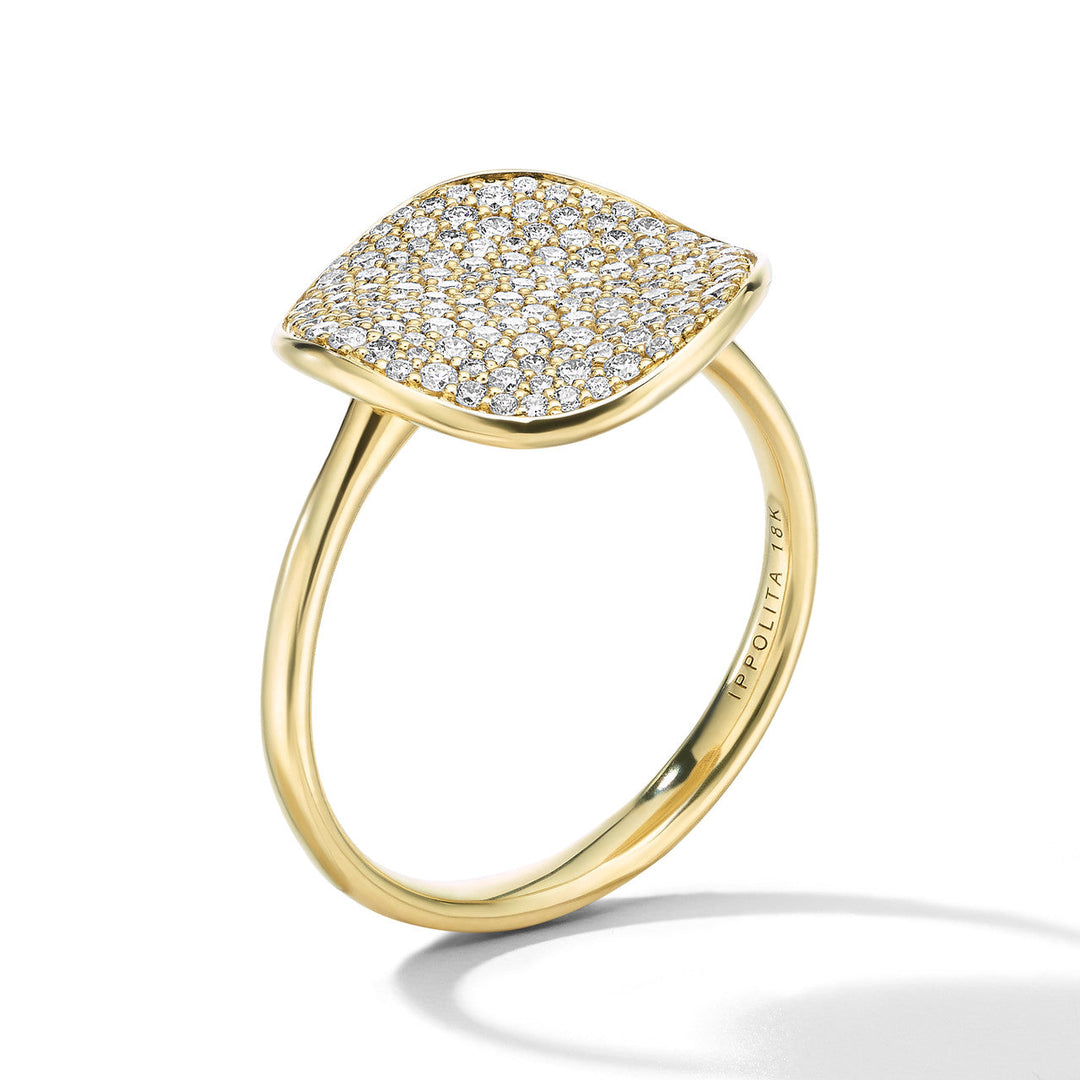 18K Gold Diamond Pavé Medium Flower Ring - Side Angle | IPPOLITA
