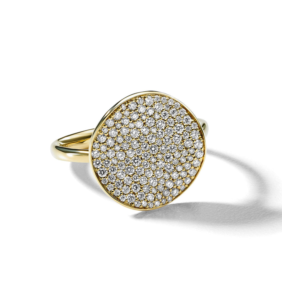 18K Gold Diamond Pavé Medium Flower Ring - Front View | IPPOLITA