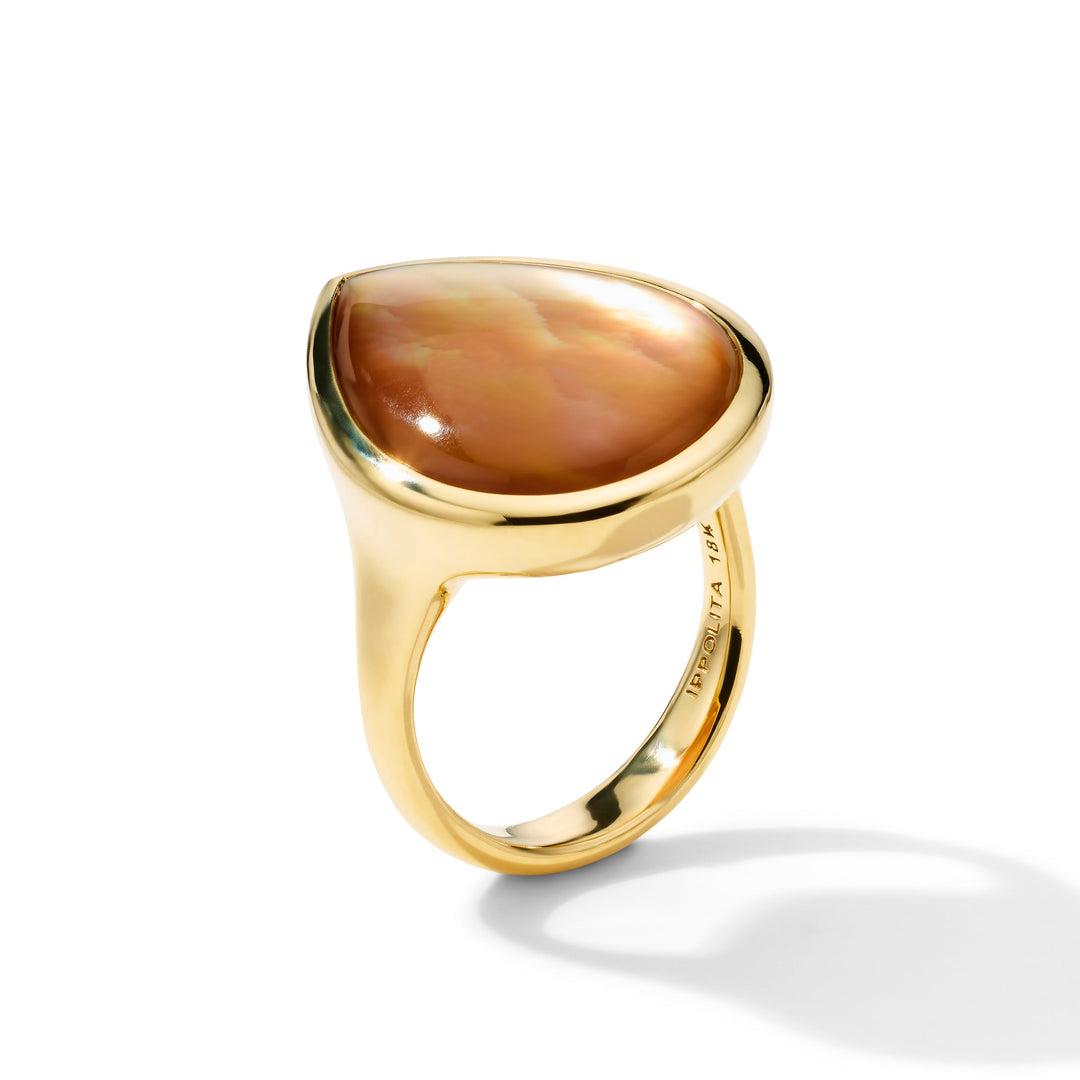 Brown Shell 18K Gold Medium Teardrop Ring - Side Angle | IPPOLITA