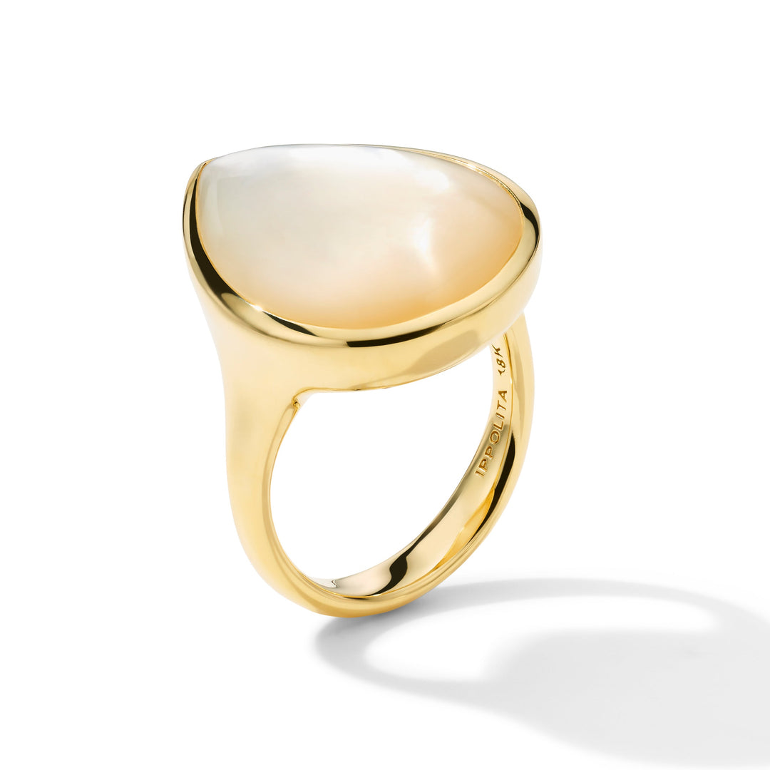 Mother-of-Pearl 18K Gold Medium Teardrop Ring - Side Angle | IPPOLITA
