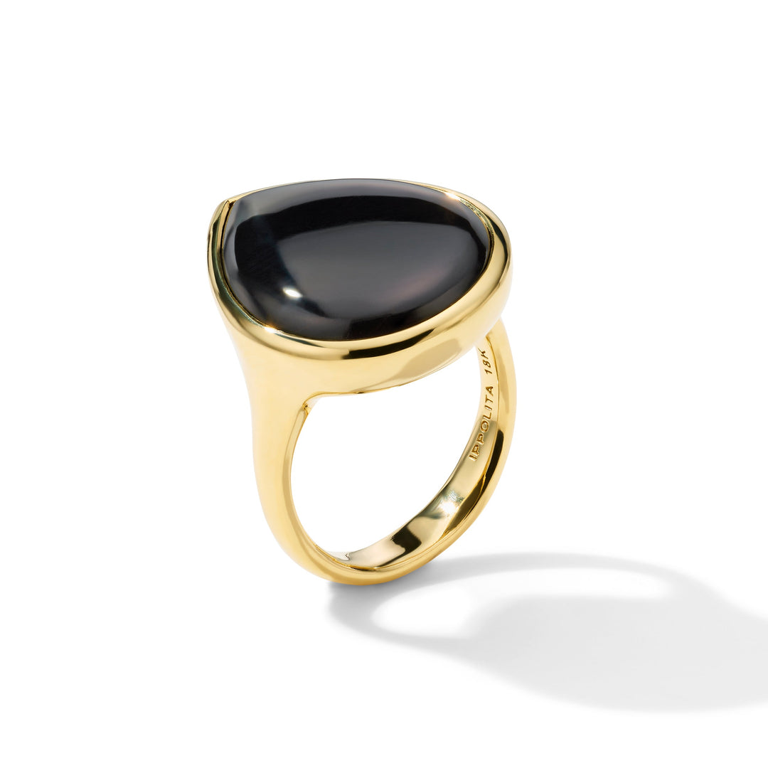 Black Onyx 18K Gold Medium Teardrop Ring - Side Angle | IPPOLITA