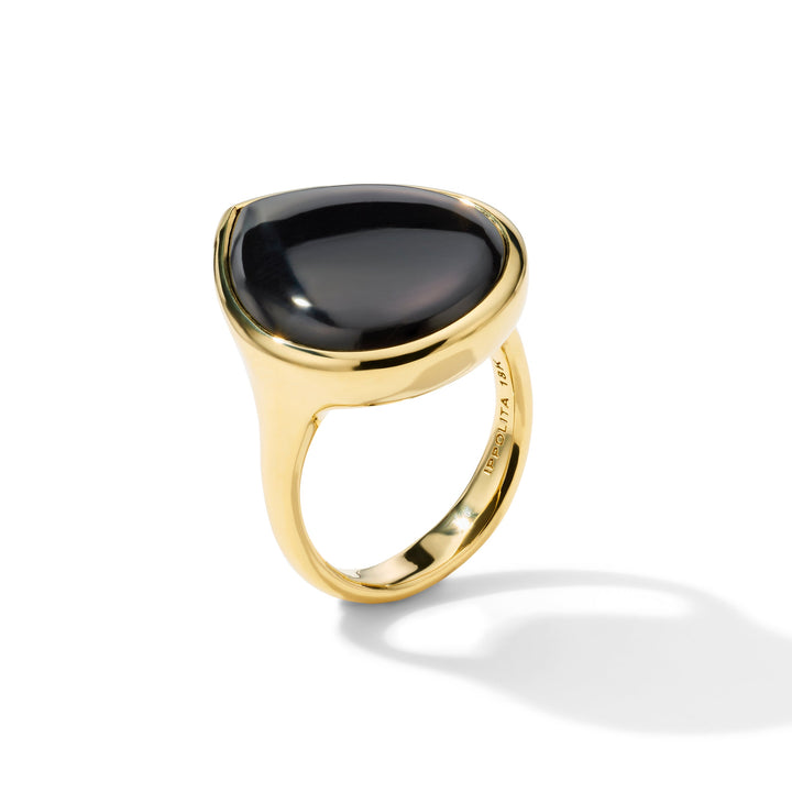 Black Onyx 18K Gold Medium Teardrop Ring - Side Angle | IPPOLITA